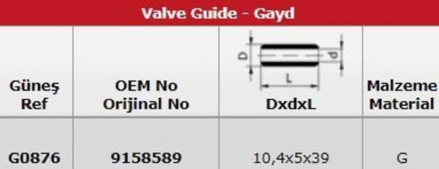 1 SUBAP GAYDI X18XE Z18XE VECTRA B ASTRA G ZAFIR - GUNES G0876