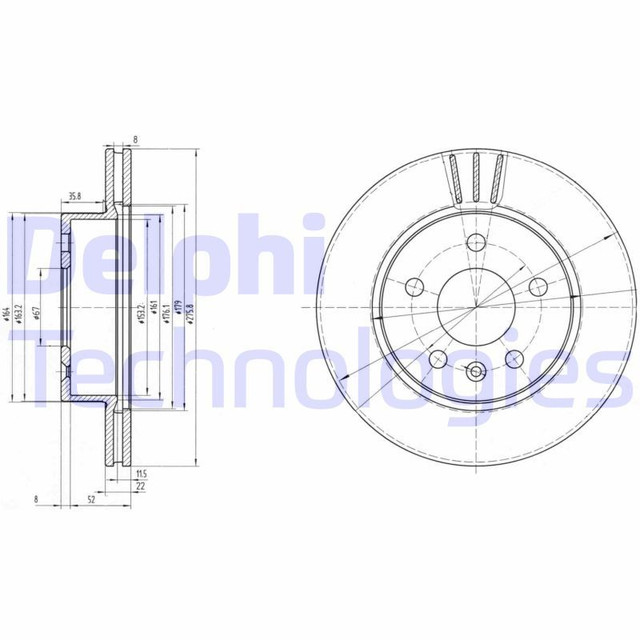Fren Diski On Havali 276mm 5 Bijon Mercedes W638 Vito 96-03  - DELPHI BG3296