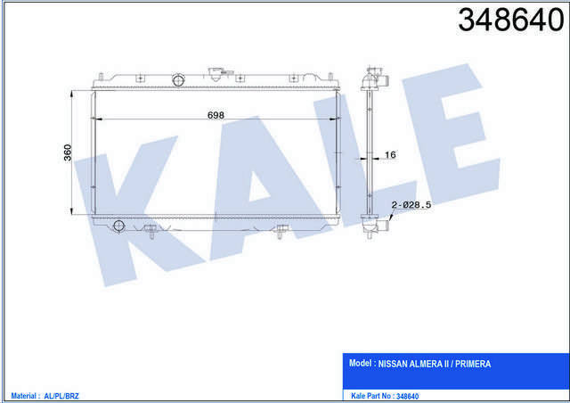 SU RADYATORU BRAZING NISSAN ALMERA II/PRIMERA  - KALE 348640