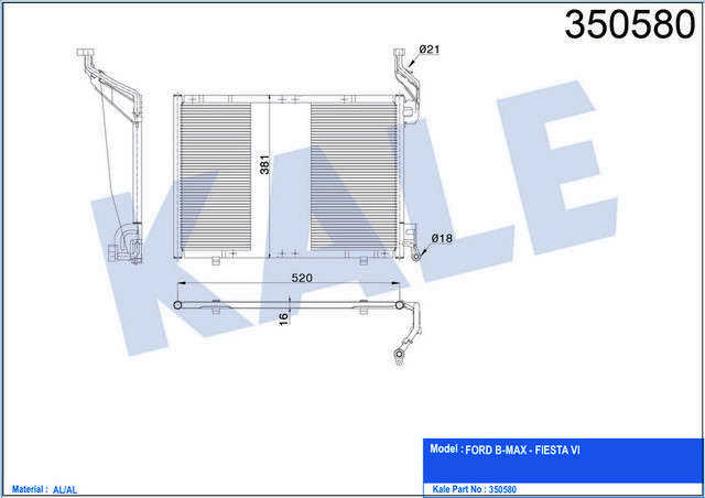 KLIMA RADYATORU FORD B MAX 12 FIESTA VI 1.6 TD - KALE 350580