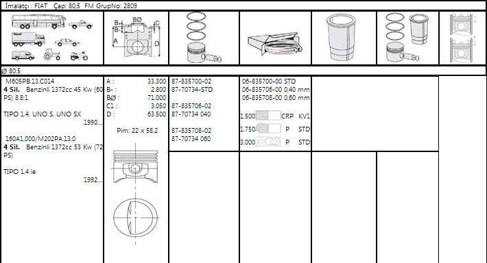 MOTOR SEGMANI TIPO - UNO 70 - PALIO/1.4 I - GOETZE 68357000G