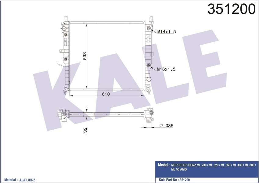 SU RADYATORU AL/PL/BRZ MERCEDES-BENZ ML 230-ML - KALE 351200
