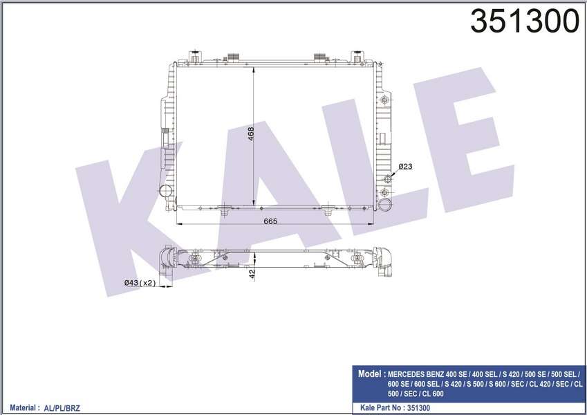 SU RADYATORU AL/AL MERCEDES-BENZ S SERISI W140 - KALE 351300