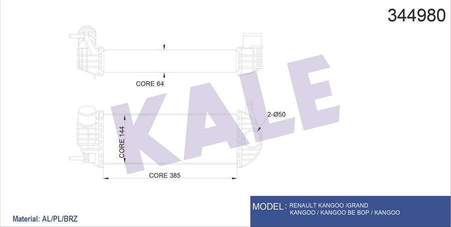 TURBO RADYATORU INTERCOOLER 2 SIRA PA RENAULT  - KALE 344980