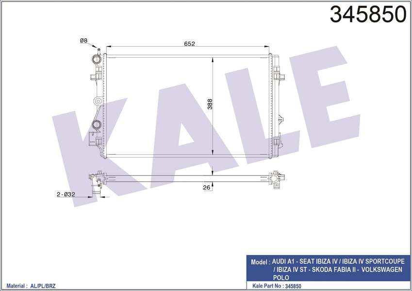 SU RADYATORU-65238826 VW POLO 10-18 AUDI A1 15 - KALE 345850