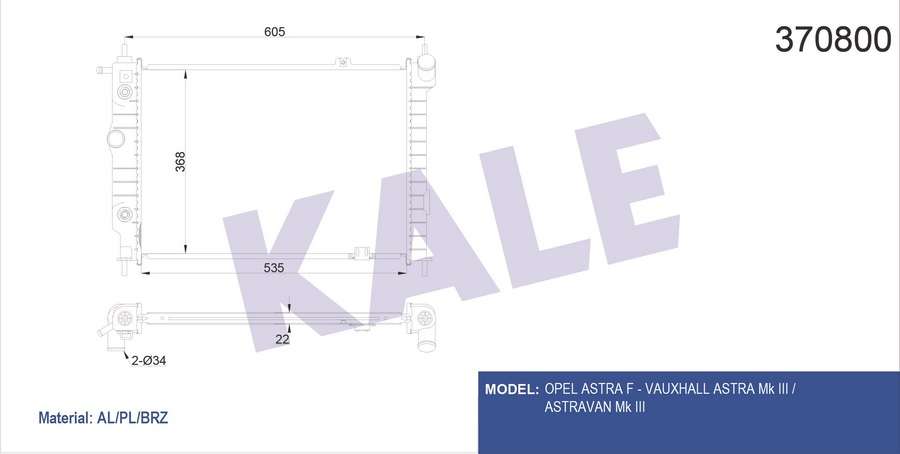 SU RADYATORU BRAZING OPEL ASTRA F 1.4I 1.6I 2. - KALE 370800