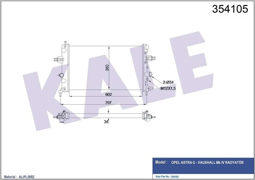SU RADYATORU AL/PL OPEL ASTRA G. VAUXHALL ASTR - KALE 354105
