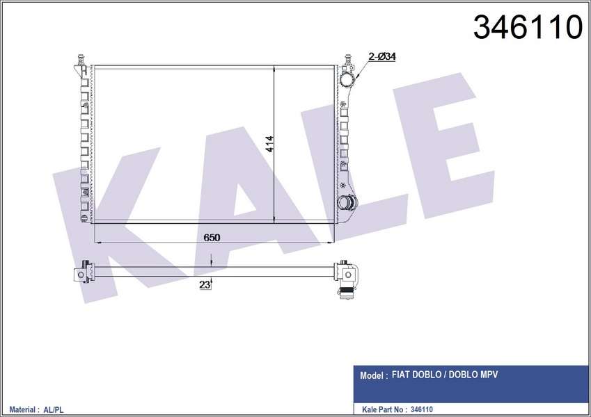 SU RADYATORU AL/PL/BRZ FIAT DOBLO CARGO 1.4 05 - KALE 346110