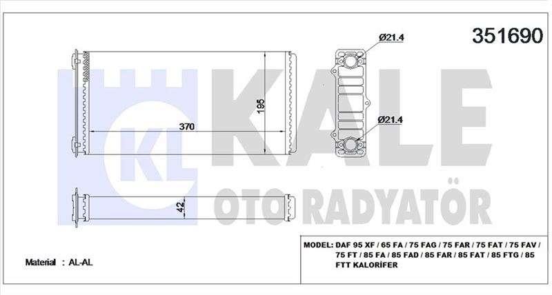 1 KALORIFER RADYATORU AL/MKNK DAF 95 XF/65 FA/75 - KALE 351690