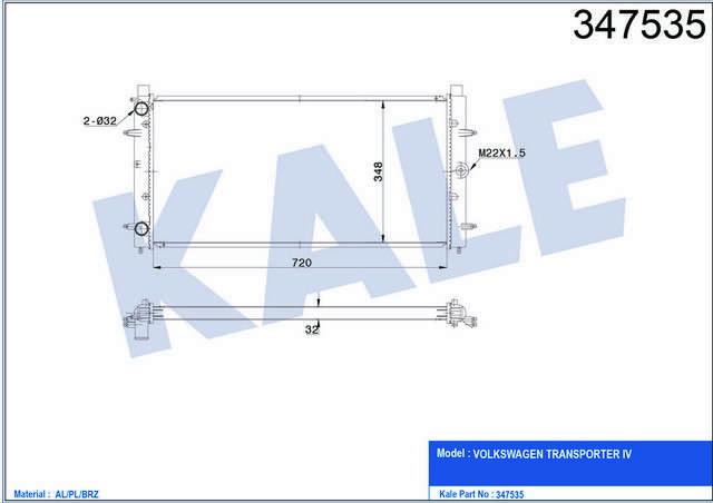 1 Su Radyatoru-brazing Vw Transporter 91-04 Abl- - KALE 347535