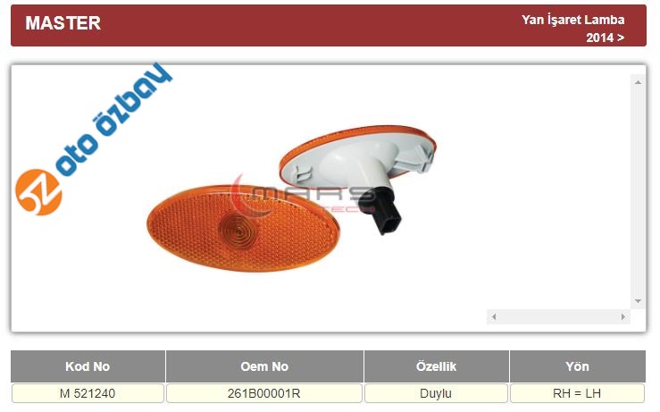 SINYAL LAMBASI CAMURLUK MASTER 14- DUYLU R-L - MARS 521240