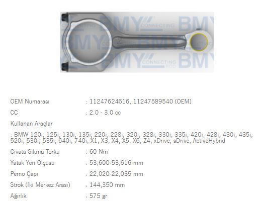 PISTON KOLU BMW N20 N26 N52 N53 N54 N55 E81 E82 E - BMY 1702