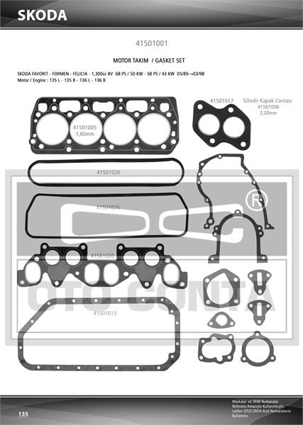 MOTOR CONTA TAKIMI KECESIZ SKODA FAVORIT - OC 41501001