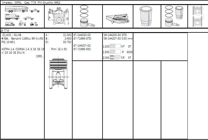 MOTOR SEGMAN 77,60MM 0,50 OPEL ASTRA CORS - GOETZE 61442075G