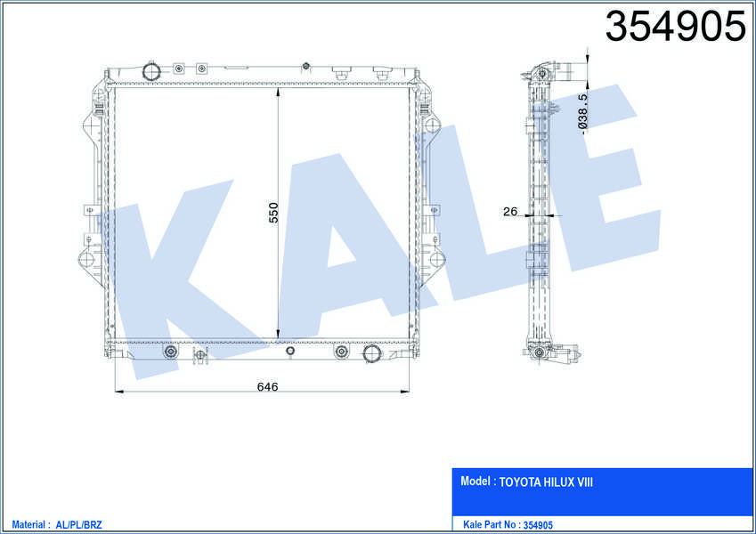 RADYATOR SU HILUX 15- REVO 2.8cc A-T BRAZING - KALE 354905