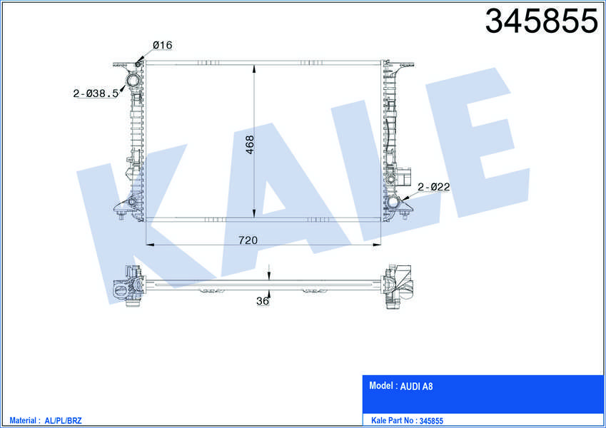 SU RADYATORU AL/PL/BRZ AUDI A8 2.0-2.5-3.0 TFS - KALE 345855