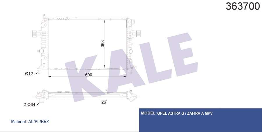 SU RADYATORU AL/PL/BRZ OPEL ASTRA G. ZAFIRA A  - KALE 363700