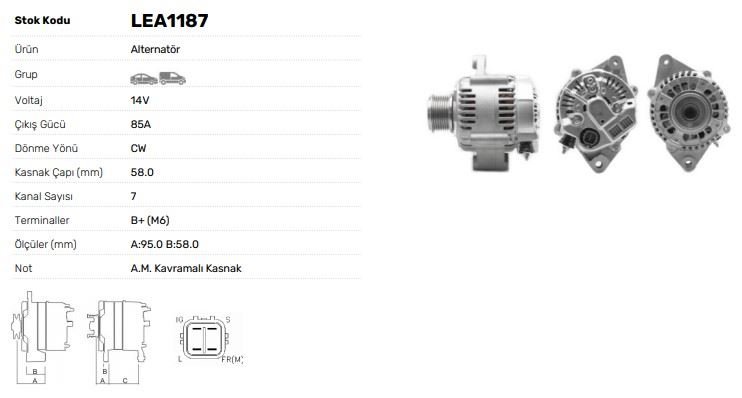 ALTERNATOR 12V 85A TOYOTA COROLLA HILUX HIAC - LUCAS LEA1187