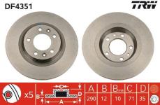 FREN DISKI ARKA BOYALI. 5 BIJON. 290 MM PEUGEOT - TRW DF4351