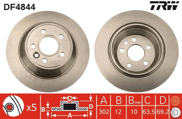 FREN DISKI ARKA 5 BIJON. 308 MM VOLVO S80 II 2. - TRW DF4844