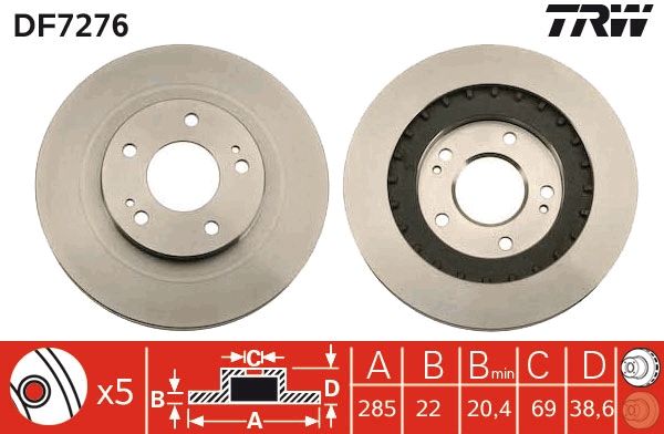 ON FREN AYNASI PAJERO 99-01 285x22x5xHAVALI - TRW DF7276