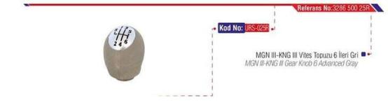 VITES TOPUZU GRI 6 ILERI MEGANE III-KANGOO III - URS 025R