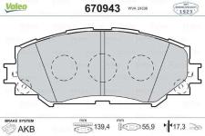 ON BALATA COROLLA 1.6 01/09 -1.8 05/07 -AURIS - VALEO 670943
